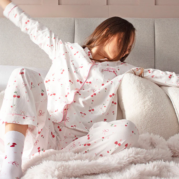 Comfort Collective White Bows & Cherry Print Pyjama Set