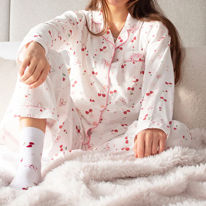 Comfort Collective White Bows & Cherry Print Pyjama Set - Image 7
