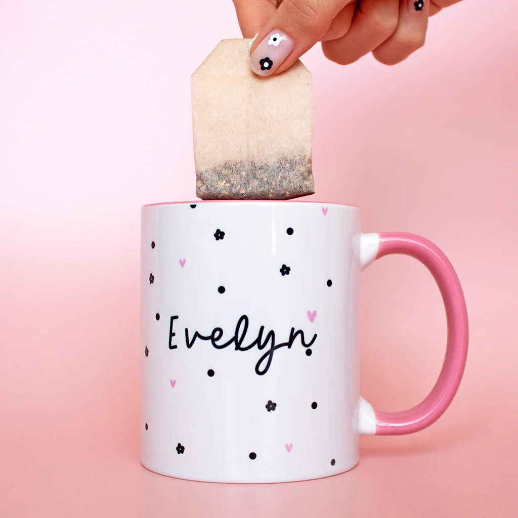 Personalised Name, Fancy Floral Polka Dot Mug - Image 3